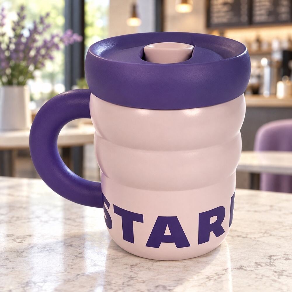 Starbucks Blush Pink Purple Insulated Travel Mug Handle Lid Large Logo New